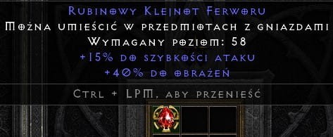 40/15 Rubinowy Klejnot Ferworu D2R Diablo 2 ROTW Ladder