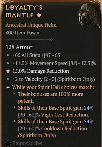 1 GA Loyalty's Mantle Hełm Diablo 4 VOH Unikat SEZON 6