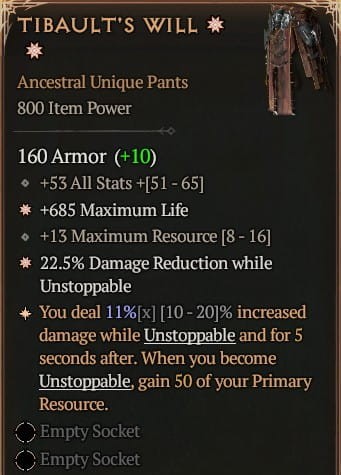 2 GA Tibault's Will Spodnie Diablo 4 Unikat Unique SEZON 6