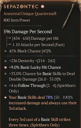 1 GA Sepazontec Pałka Broń Diablo 4 VOH Unikat SEZON 6