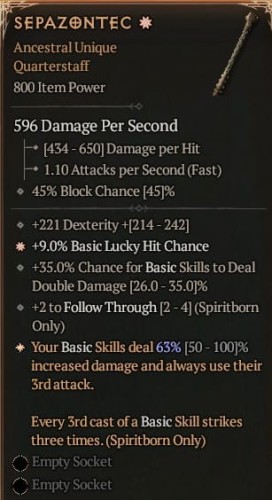 1 GA Sepazontec Pałka Broń Diablo 4 VOH Unikat SEZON 6