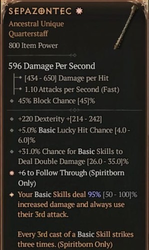 1 GA Sepazontec Pałka Broń Diablo 4 VOH Unikat SEZON 6