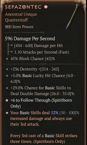 1 GA Sepazontec Pałka Broń Diablo 4 VOH Unikat SEZON 6