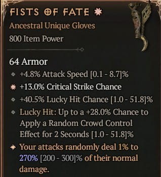 1 GA Fists Of Fate Rękawice Diablo 4 Unikat Unique SEZON 6