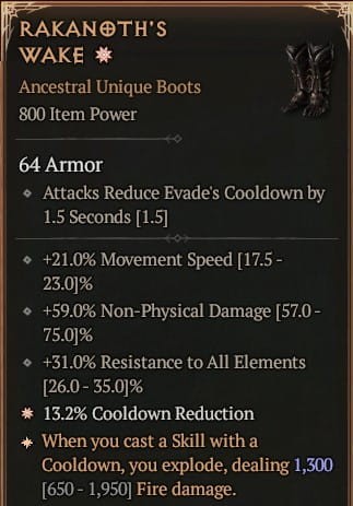 1 GA Rakanoth's Wake Buty Diablo 4 VOH Unikat SEZON 6