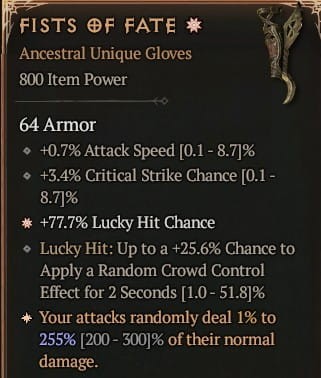 1 GA Fists Of Fate Rękawice Diablo 4 Unikat Unique SEZON 6