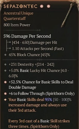 2 GA Sepazontec Pałka Broń Diablo 4 VOH Unikat SEZON 6
