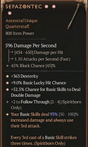 3 GA Sepazontec Pałka Broń Diablo 4 VOH Unikat SEZON 6