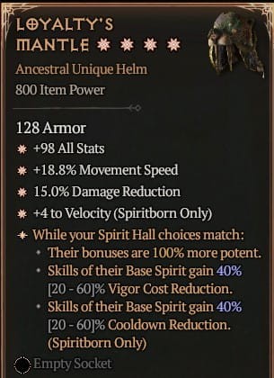 4 GA Loyalty's Mantle Hełm Diablo 4 VOH Unikat SEZON 6