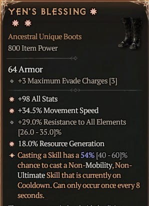3 GA Yen's Blessing Buty Diablo 4 Unikat Unique SEZON 6