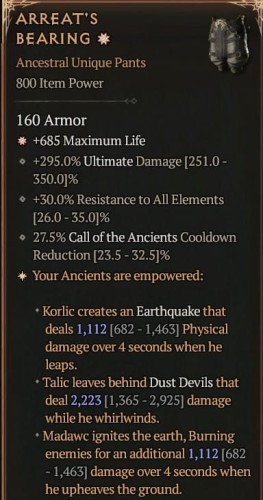 1 GA Arreat's Bearing Diablo 4 Unikat Unique SEZON 7