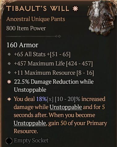 1 GA Tibault's Will Diablo 4 Unikat Unique SEZON 7