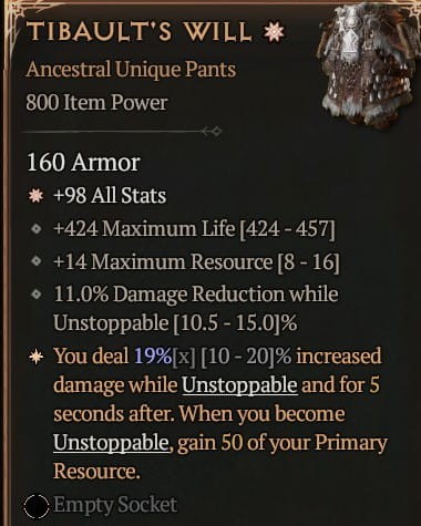 1 GA Tibault's Will Diablo 4 Unikat Unique SEZON 7