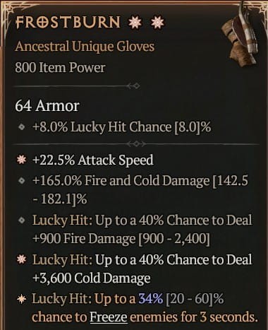 2 GA Frostburn Diablo 4 Unikat Unique SEZON 7