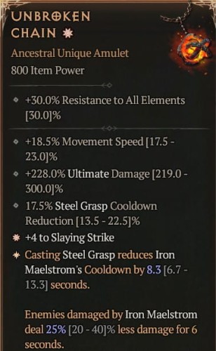 1 GA Unbroken Chain Diablo 4 Unikat Unique SEZON 7
