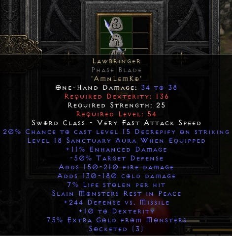 LAWBRINGER Prawodawca PB D2R Diablo 2 Resurrected ROTW Ladder