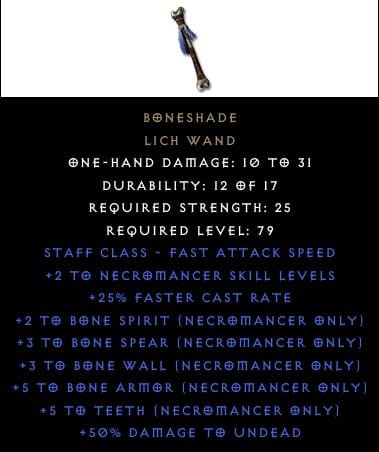 PERF BONESHADE Różdżka Cień Kości D2R ROTW Ladder