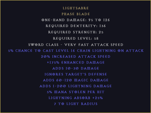 Miecz Świetlny Lightsabre Diablo 2 Resurrected D2R ROTW Ladder