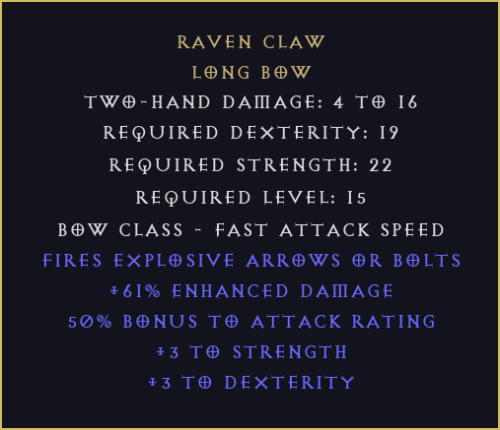 Szpon Kruka Raven Claw Diablo 2 Resurrected D2R ROTW Ladder