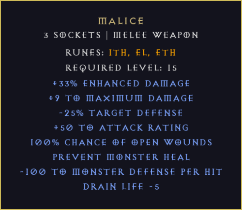 Złośliwość Malice Diablo 2 Resurrected D2R ROTW Ladder