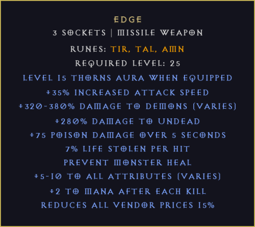 Ostrze Edge Diablo 2 Resurrected D2R ROTW Ladder