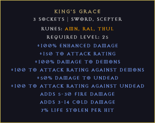 Królewska Łaska King's Grace Diablo 2 Resurrected D2R ROTW Ladder