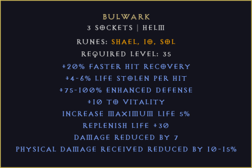 Szaniec Bulwark Diablo 2 Resurrected D2R ROTW Ladder