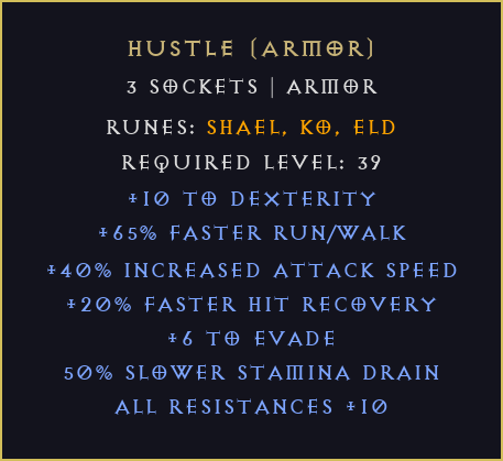 Hustle (armor) DIABLO 2 D2R ROTW Ladder