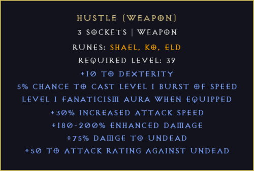 Hustle (weapon) DIABLO 2 D2R ROTW Ladder