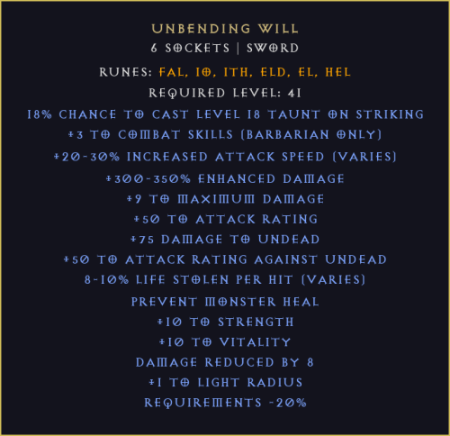 Nieugięta wola Unbending Will Diablo 2 Resurrected D2R ROTW Ladder
