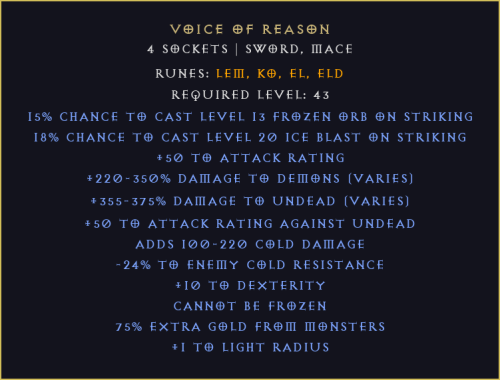 Głos rozsądku Voice of Reason Diablo 2 Resurrected D2R ROTW Ladder