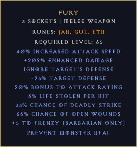 Furia Fury Diablo 2 Resurrected D2R ROTW Ladder