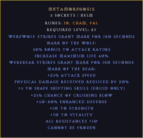 Metamorfoza Metamorphosis Diablo 2 Resurrected D2R ROTW Ladder
