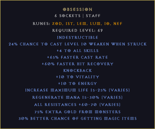 OBSESJA Obsession DIABLO 2 D2R ROTW Ladder