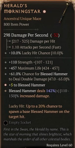 1 GA HERALD'S MORNINGSTAR Unikat Paladyn DIABLO 4 SEZON 11