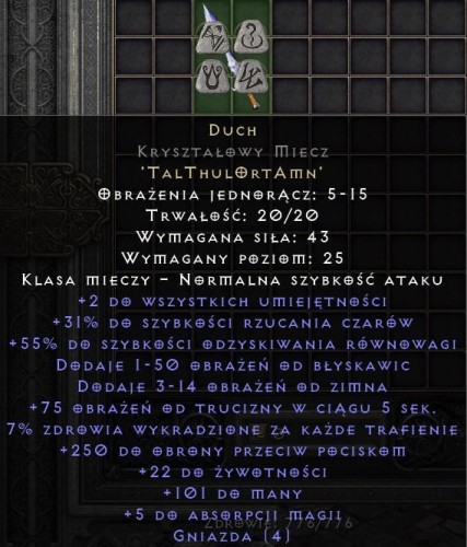 Duch Kryształowy Miecz Spirit D2R Diablo 2 Resurrected ROTW Ladder