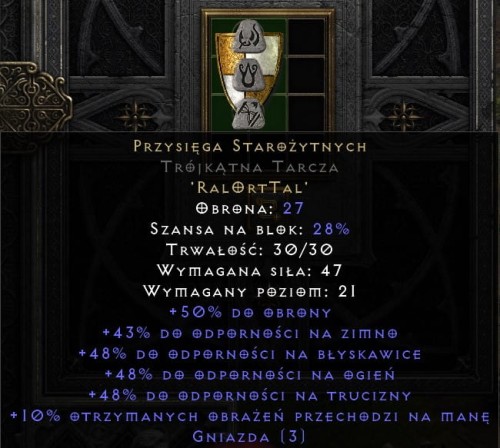 Przysięga Starożytnych Tarcza D2R Diablo 2 Resurrected ROTW Ladder