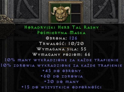 Hełm Maska Tal Rasha Tal Rash D2R Diablo 2 Resurrected ROTW Ladder
