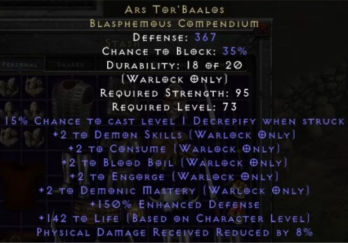 ARS TOR BAALOS BLASPHEMOUS COMPENDIUM D2R ROTW LADDER