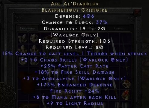 ARS AL DIABOLOS BLASPHEMOUS GRIMOIRE D2R ROTW LADDER