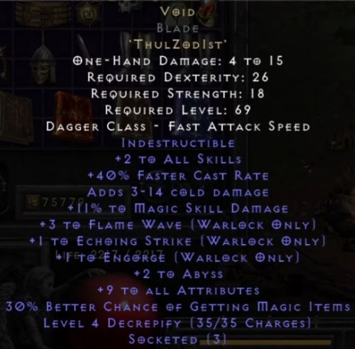 VOID Sztylet D2R Reign of the Warlock LADDER