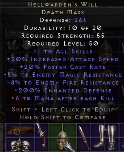 HELLWARDEN'S WILL Hełm Czarnoksiężnik D2R Reign of the Warlock LADDER