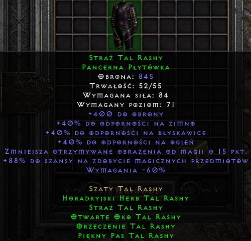 Zbroja Tal Rasha Armor Rash Diablo 2 Resurrected ROTW Ladder