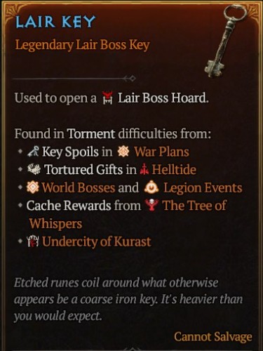 LAIR KEY Klucz do Bossów DIABLO 4 SEZON Klucz Leża