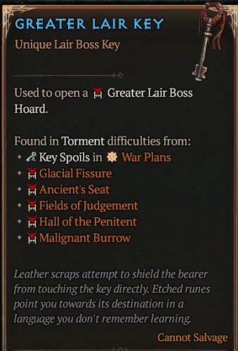 GREATER LAIR KEY Klucz do Bossów DIABLO 4 SEZON Klucz Leża