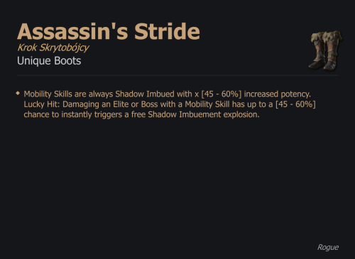 Assassin's Stride / Krok Skrytobójcy UNIKAT Diablo IV SEZON