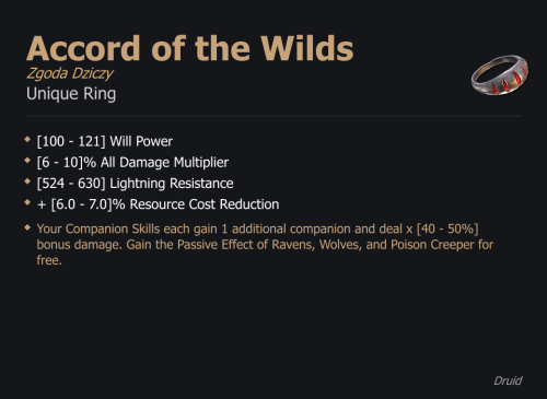 Accord of the Wilds / Zgoda Dziczy UNIKAT Diablo IV SEZON