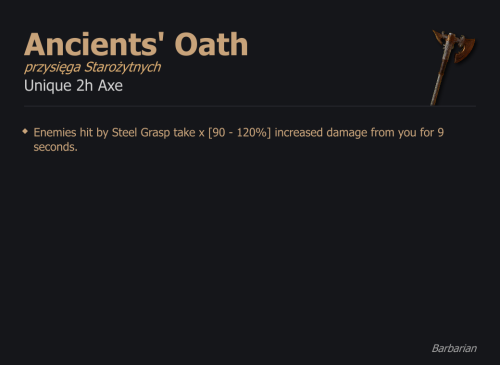 Ancients' Oath / przysięga Starożytnych UNIKAT Diablo IV SEZON