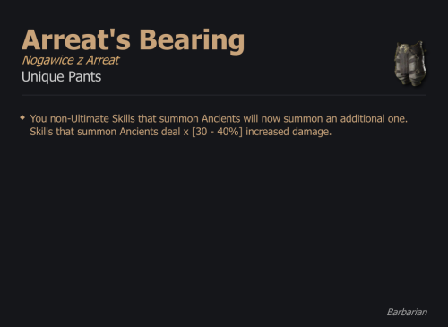 Arreat's Bearing / Nogawice z Arreat UNIKAT Diablo IV SEZON