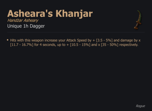 Asheara's Khanjar / Handżar Asheary UNIKAT Diablo IV SEZON